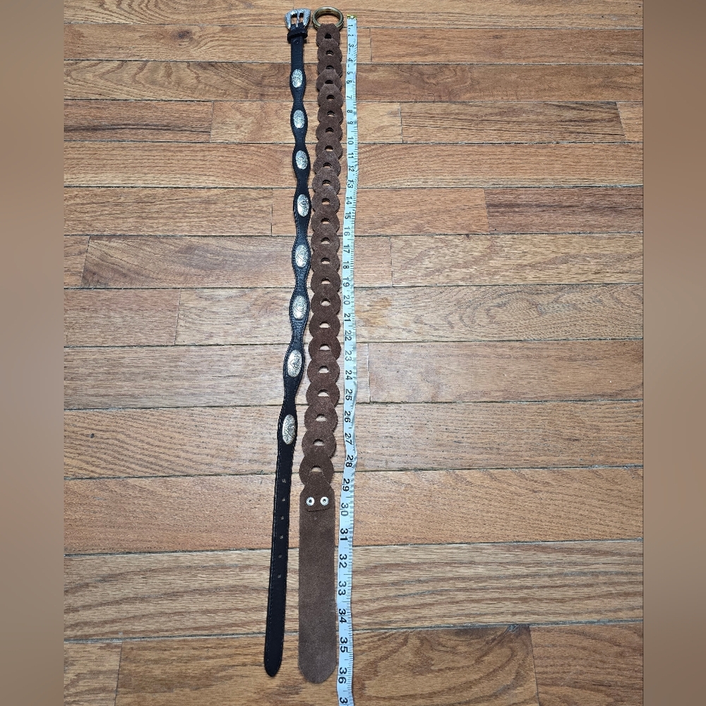 Two Belts, Black With Silver And Brown